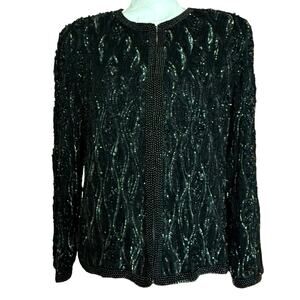 Rina Z 100% silk vtg New York Montreal Paris true vintage beaded jacket L large